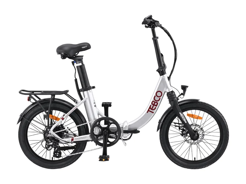 TEBCO Wanderer folding e-bike in Silver, studio product photo