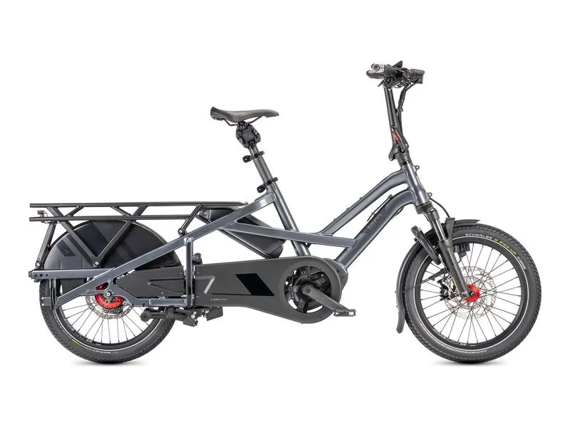 Tern GSD R14 Gen 3 compact cargo e-bike in iron grey, side profile on white background