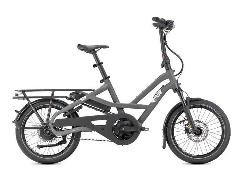 Tern HSD P00 Gen 3 compact cargo e-bike in basalt, side profile on white background