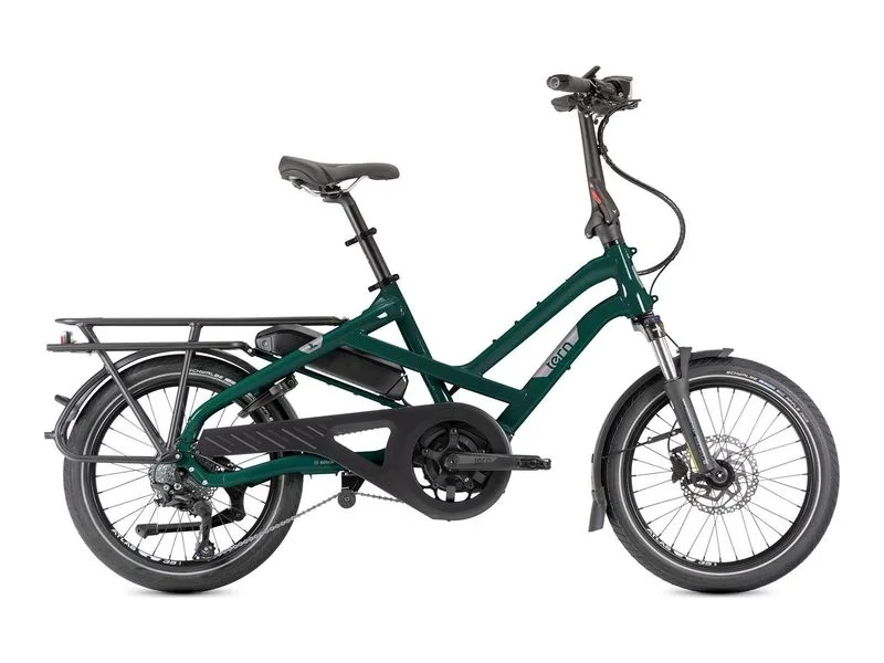 Tern HSD P10 Gen 2 compact cargo e-bike in blue green, side profile on white background