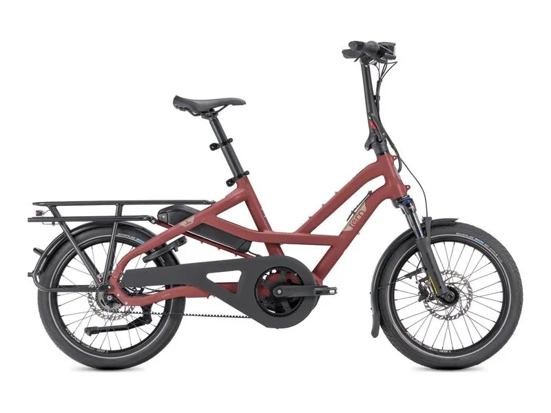 Tern HSD P5i Gen 3 compact cargo e-bike in sangria, side profile on white background