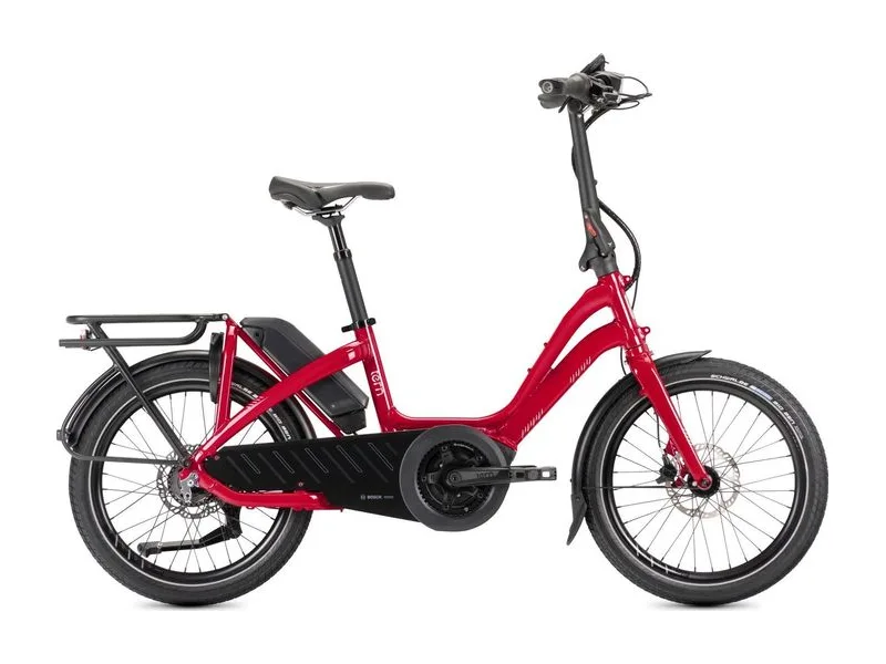 Tern NBD S5i low step e-bike in red, side profile on white background