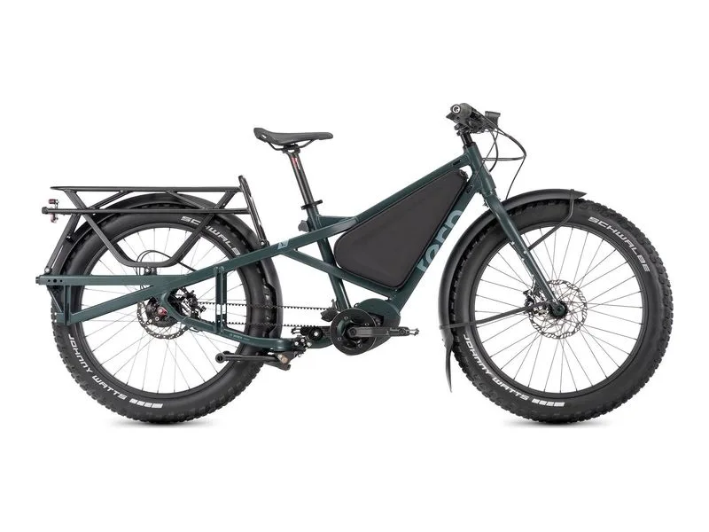 Tern Orox R14 adventure cargo e-bike with 27.5 inch fat tyres, side profile on white background