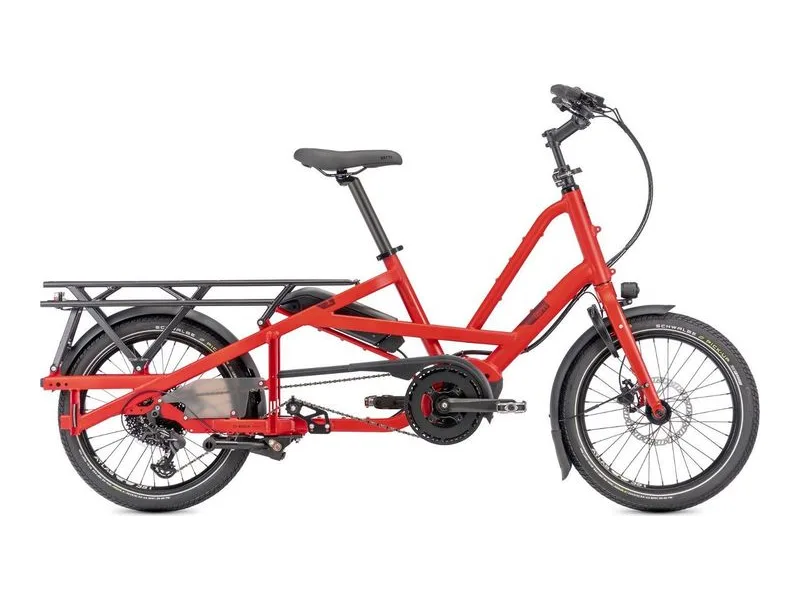 Tern Quick Haul Long D9 cargo e-bike in traffic red, side profile on white background
