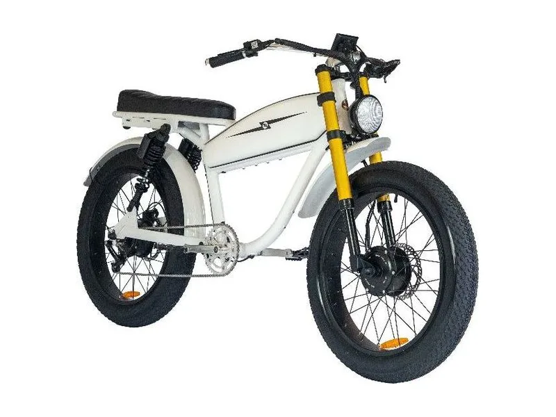 Vallkree The Mechanism 24 Dual Suspension electric bike in Metallic White, three quarter view on white background