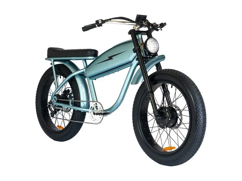 Vallkree The Mechanism 24 dual-motor electric bike in Mystic Teal, three quarter view on white background