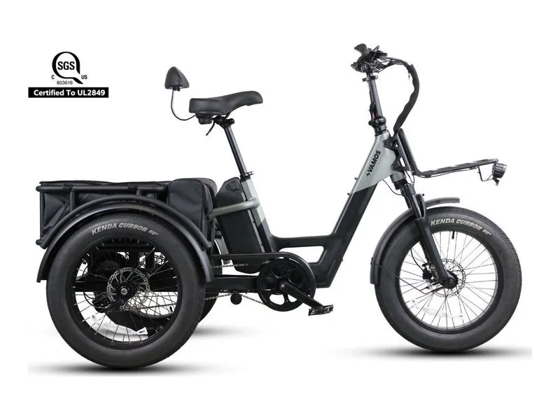 Vamos Papa Grande Pro three wheel fat tyre electric trike in grey and black, side view on white background