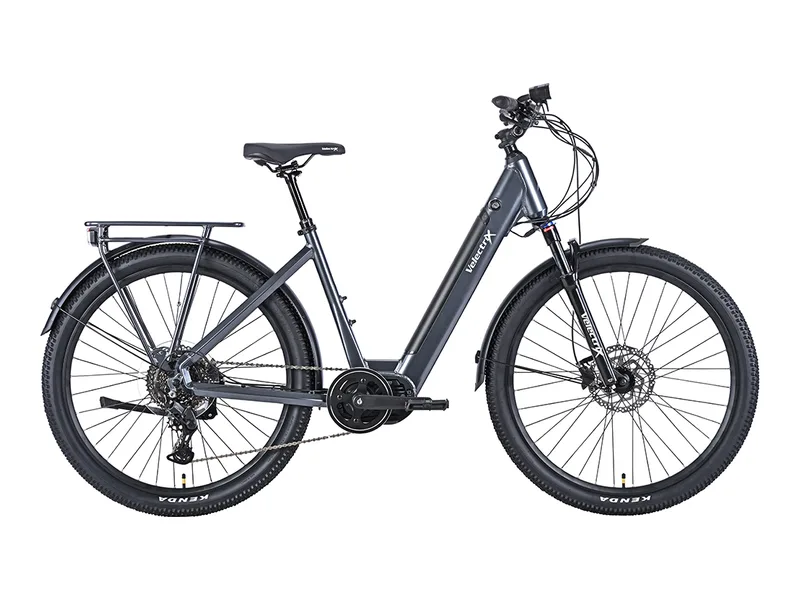 VelectriX Adventurer X ST step-through adventure e-bike in charcoal, side profile on white background